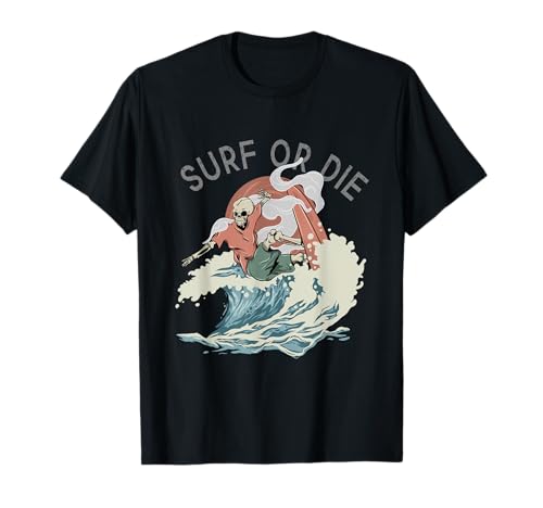 Surf or Die, Skull Retro Classic Surfing Maglietta