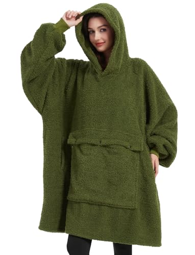 Image of KFUBUO Sherpa Wearable Blanket Hoodie Adult Oversized Sweatshirt Blanket Gifts for Women