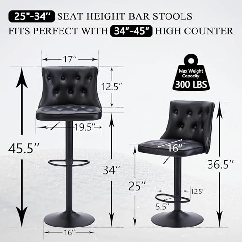Image of FIRAVOE Swivel Kitchen Bar Stools Set of 2, Adjustable Height 25 inch-34 inch