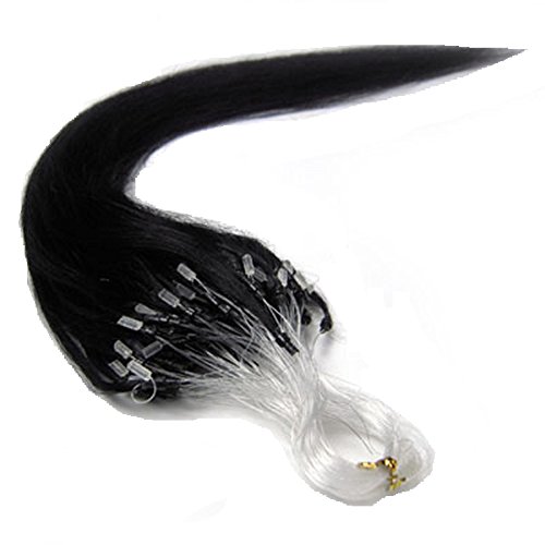 22 Inch Micro Ring Loops Beads Tipped Remy Real Human Hair Extensions (#01 Jet Black)