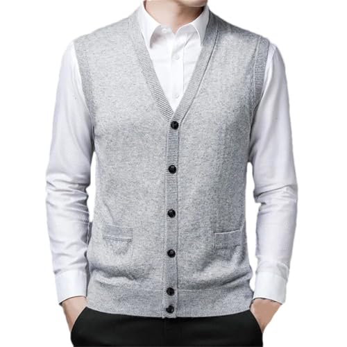 Mens Solid Color Sleeveless Sweaters Cardigans Knitted Warm Vest Cardigan
