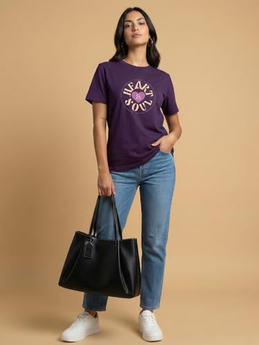 Image of Nobero Women's Graphic Printed T-Shirt | Regular Fit 180 GSM Cotton Tee for Women | Comfortable Round Neck Casual Wear