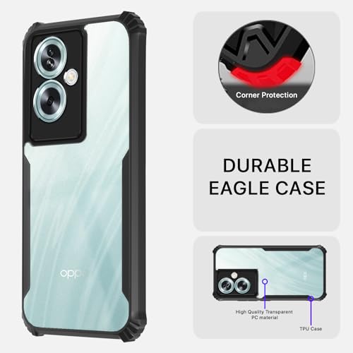 Image of Pikkme Oppo A79 5G Back Cover | Crystal Clear Transparent Back | Ultra Hyrbid | Full Camera Protection | Raised Edge | Bumper Back Case (Black)