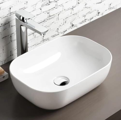Image of Well Set Designer Ceramic Table Top Wash Basin for Bathroom | Modern Countertop Sink Bowl for Wash Area & Vanity | Oval Shape White Ceramic Wash Basin – 18x13x5 Inch