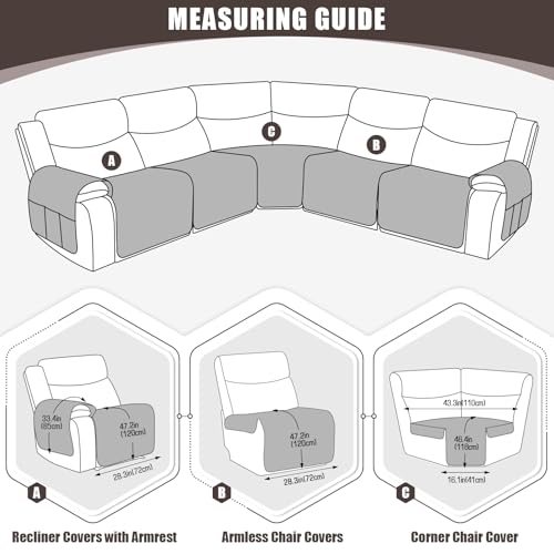 KinCam Waterproof Sectional Couch Covers, Oversized Recliner Sofa Covers for Reclining L Shape Couch, Non Slip Couch Cover for Sectional Sofa Washable Slipcover (5 Seat Recliner Cover, Chocolate)