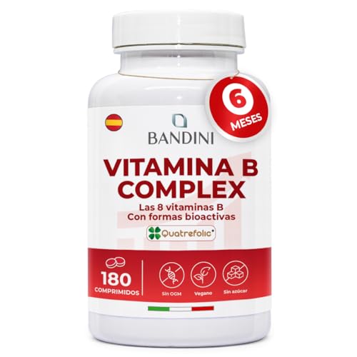 Bandini® Vitamina B Complex - 180 Comprimidos Veganos (6 Meses) - Con forma bioactiva de primera calidad Quatrefolic® - Complejo B Completo con Ácido Fólico, Biotina, B1, B2, B3, B5, B6, B12