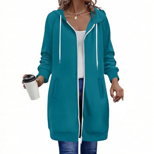 Womens Zip up Long Hoodies Double Zipper Tunic Sweatshirts Fall Light Casual Jackets Winter Fleece Coat with Hood