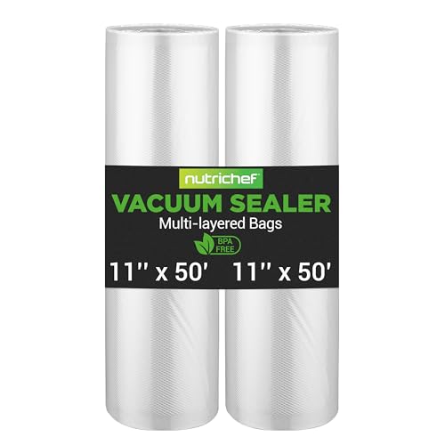 NutriChef Vacuum Sealer Bags 11x50 Rolls 2 pack for Food Saver, Seal a Meal, NutriChef, Weston. Commercial Grade, BPA Free, Heavy Duty, Great for vac storage, Meal Prep or Sous Vide