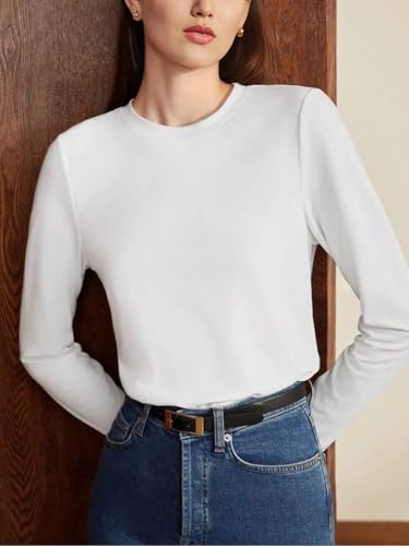 Image of JUNEBERRY Pure Cotton Round Neck Regular Fit Core Fashion Solid Full Sleeve T-Shirt for Women & Girls (Colors: Black, Cork, Green, Navy, Swanwhite & White)