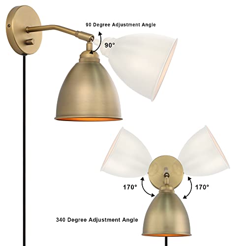 Yosoan Vintage Plug In Wall Sconce, 1-Light Dimmable Switch Industrial Mount Metal Fixture Lighting Lamp With 6.1" Oval Antique Metal Shade In-Build Gold And 4.7" Black Canopy Lamp Fixture #TOP5
