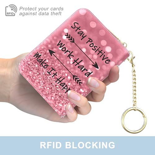 Image of Aiawoxc Credit Card Holder, Small RFID Wallet Slim Leather Card Organizer Case with Zipper and Wristlet Strap, Work Hard