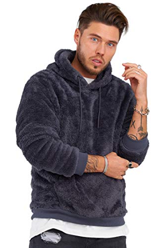 behype. Herren Teddy-Fell Kapuzen-Pullover Sweatshirt weicher Hoodie mit...