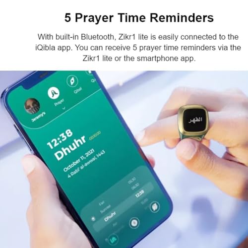 JGmotorfi IQibla Smart per anello Zikr impermeabile con contatore digitale, display e sistema di vibrazione intelligente per promemoria del tempo di preghiera musulmana tramite app (colore curry da 18