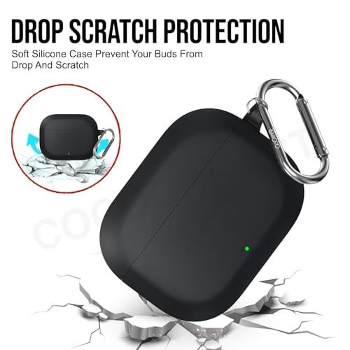 Image of Silicone Case Cover Compatible for OnePlus Nord Buds 3r with Cleaner Kit,Lanyard & 4 Pcs Cable Protectors (Black)