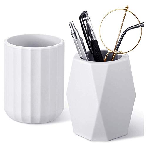 YDGHD 2 Pieces White Silicone Pencil Holder Pen Cup Round Pen Container Desktop Pencil Stationary Holders Makeup Brush Holder (White)