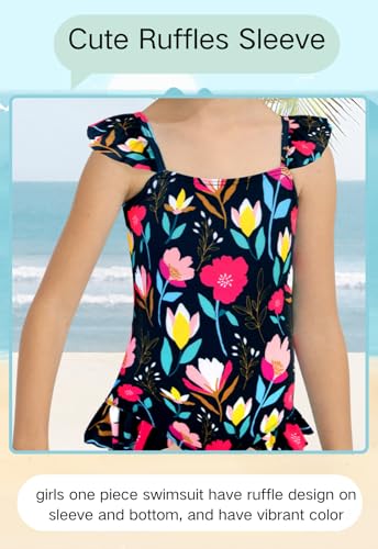 Image of DAXIANG Girls One Piece Ruffle Strap Swimsuit Quick Dry Mermaid Swimwear Beach Sport Bathing Suit for Toddler Kids 4-11 Years