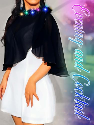 GORAIS Women’s Light Up Chiffon Shawls and Wraps Feather Evening Cape Cover Up Wedding Capelet for Formal Dress3