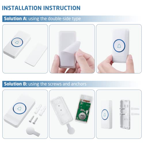 Wireless Doorbells, AVANTEK Waterproof Door Chime Kit Operating at over 1300 Feet with 4 Plug-In Receivers 2 Push Buttons, 52 Melodies, CD Quality Sound and LED Flash