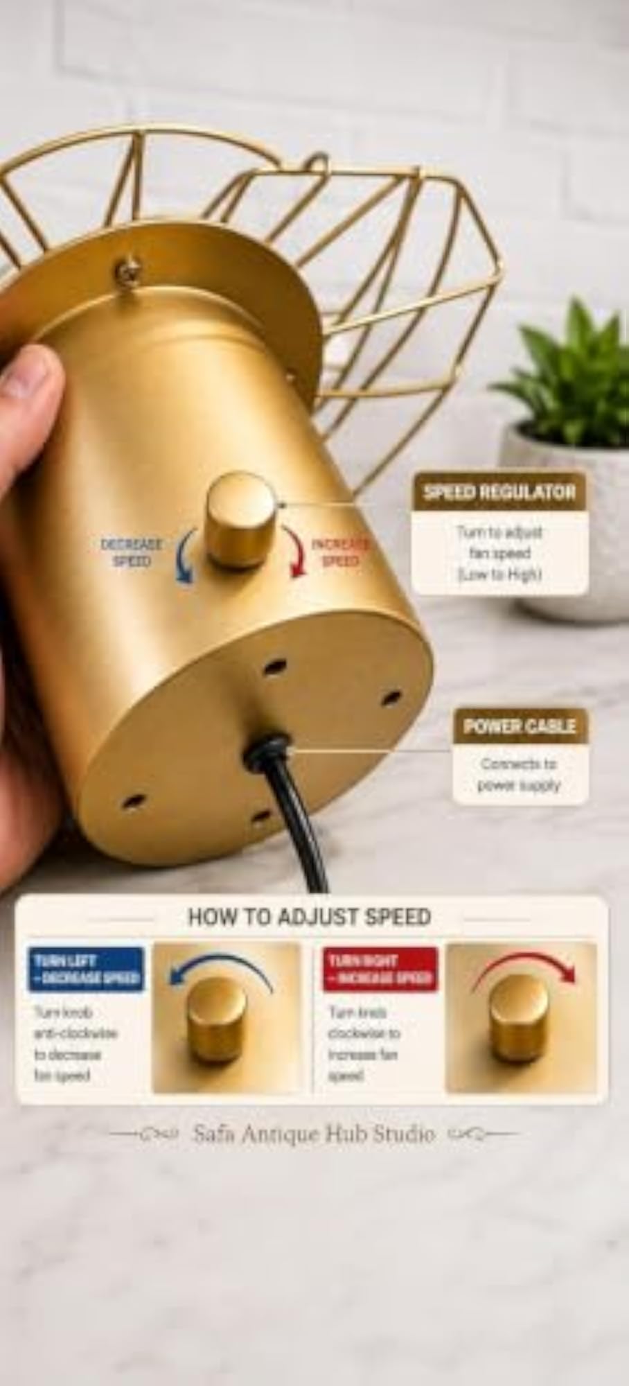 Vintage Tripod Fan Stand with Brass Finish