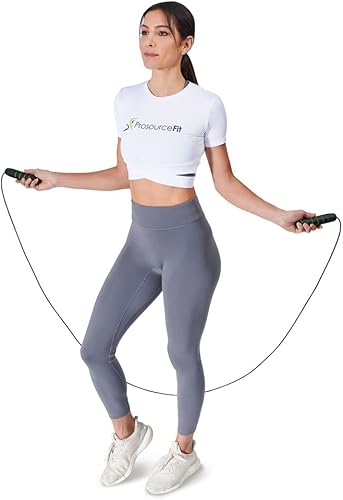 Miniatura 4 de ProsourceFit Cuerda de saltar de velocidad de hasta 8 pies de longitud ajustable para hombres y mujeres, asas de espuma, cuerda ultraligera para