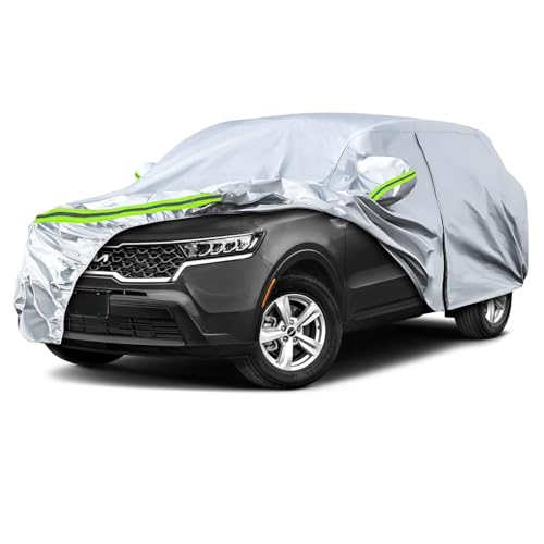 Image of Waterproof Car Covers Replace for 2009-2025 Kia Sorento, 6 Layers Silver All Weather Car Cover with Zipper Door & Windproof Bands for Snow Rain Dust Protection