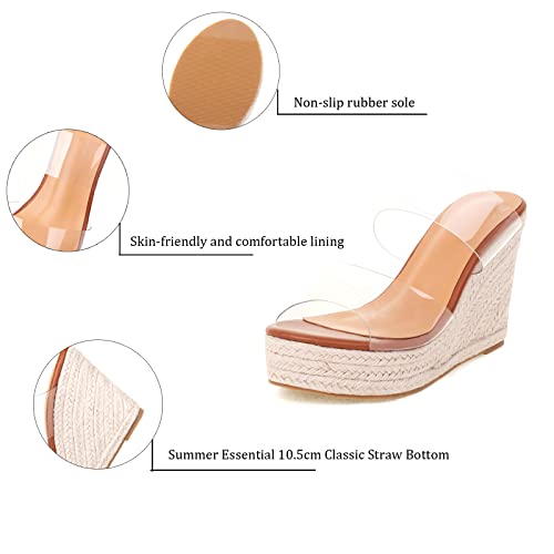 Varecola Women Slip On Clear Straps Espadrille Wedge Heel Sandals Slide Peep Toe Mule Platform Sandals #TOP7