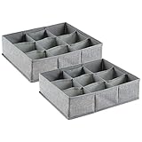 mDesign Soft Fabric 9 Section Dresser Drawer and Closet Storage Organizer for Child/Kids Room, Nursery, Playroom - Divided Large Organizer Bin - Textured Print with Solid Trim, 2 Pack - Gray