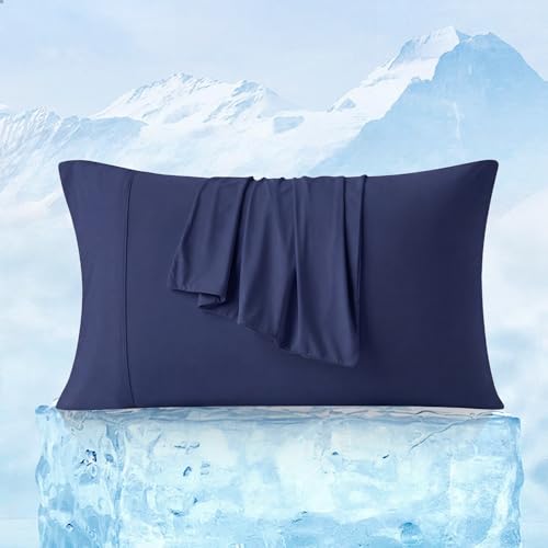 Cozy Bliss 2 Pack Cooling Pillow Cases, King 20" x 36", Dark Blue by Cozy Bliss - Used condition - Image 8