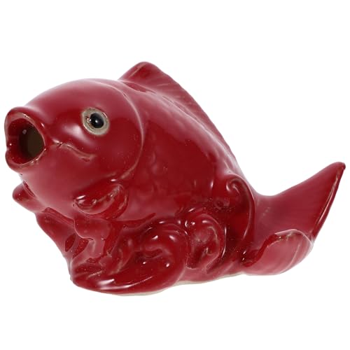 AKOOSY Statua di Carpa in Ceramica Rossa Ugello per Fontana da Laghetto, Decorazione da Giardino Resistente per Stagni, Accessorio per Spruzzo Acqua e Ornamento per Prato Esterno