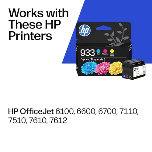 Image of HP 933 Cyan, Magenta, Yellow Ink Cartridges | Works with OfficeJet 6100, 6600, 6700, 7110, 7510, 7610 | N9H56FN