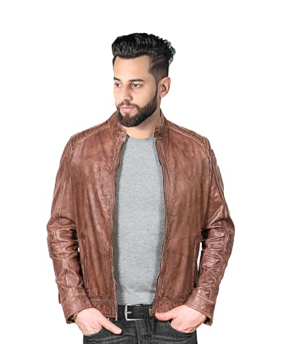 Brown Casual Style Leather Jacket – Zipper Closure Fashion for Boys & Biker Fans