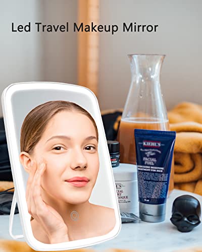 Lighted Makeup Mirror With Lights, Portable Travel Vanity Mirror Rechargeable Makeup Beauty Mirror, 3 Color Lighting, Dimmable Touch Screen, Folding Table Cosmetic Mirror With Stand (White) #TOP6