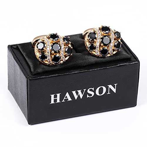 Image of HAWSON Cufflinks for Men, Gold Diamond Crystal Cufflinks for Groom Husband Personalized Gifts, Mens Formal Wedding Business Cufflinks, Luxurious Gorgeous Cuff Links French Shirt Accessories