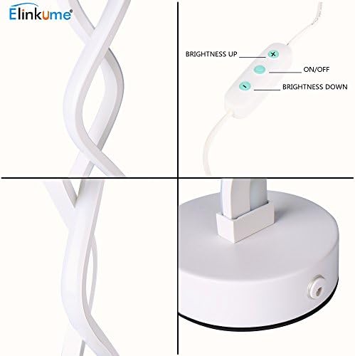 ELINKUME Twist Wave LED Table Lamp - 12 Watt Warm White Modern Decor Light with Standing 17.72 Inches Tall on 4.92 Inches Round Base - Brightness Dimmable Switch - White