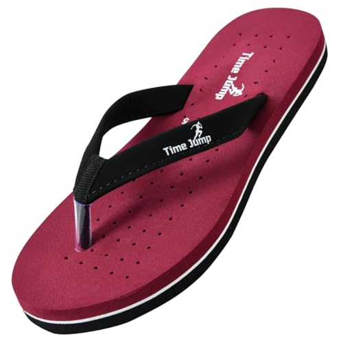 Image of Perforated Flip Flops, Burgundy with Black Straps, Casual Beach Sandals