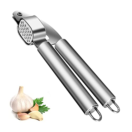 Kitchen Gadgets Stainless Steel Garlic Press with Manual Grips, Professional Garlic Mincer for Ginger, Garlic Crusher for Clove, Core, Nuts, Seeds