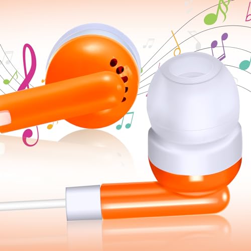 Image of Konohan 100 Pcs Bulk Earbuds with Wire Basic Headphones in Ear for Libraries Laptop, No Microphone 3.5 mm Jack Earbuds Dot Headphones, Individually Bagged (Orange)