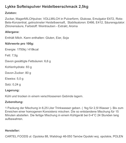 Softeispulver Heidelbeere 2,5kg | 7-9 Liter fertige Mischung | Eis Pulver für Softeismaschine - cremiges Softeis für Zuhause & Gastronomie - Eispulver mit Heidelbeergeschmack – Bild 3