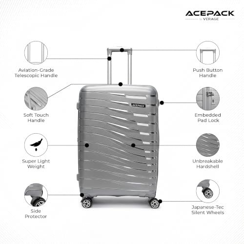 Image of ACEPACK by Verage - STARLINK Unbreakable Hard Side Polypropylene Luggage Set of 2 (Cabin 41L + Medium 74L) | Lightweight Suitcase Set with 360 Silent Spinner Wheels, Number Lock & Telescopic Handle