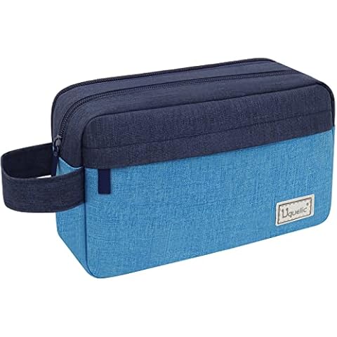 Uquelic Large Pencil Case with 3 Compartments, Pencil Cases Big Capacity with Handle, Pencil Bag Pouch Desk Organizer for Boys Girls Students and Office Supplies, Blue Cover