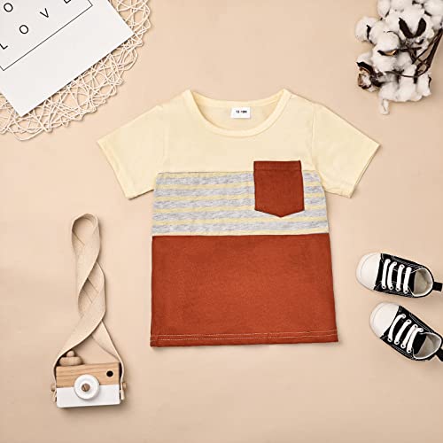 Image of FOCUTEBB Toddler Boy Clothes Summer Patchwork T-Shirt Shorts 2Pc Set 12M-5T | Soft Cotton Short Sleeve Set, Patchwork Design, Comfy Elastic Waist with Pocket, Toddler Boy Summer Casual Daily Wear