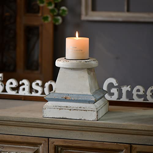 Stubby Rustic Candles Holder, Shabby White Candle Holders, Wood Candle Stands For Pillar Candles, 7 Inch Tall Square Candlestick Holder For Wedding Party, Home Dining Room #TOP1