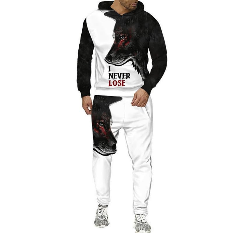 prigridche Wolf & Lion 3D Printed Hoodie Pants Suit Male Autumn Winter Casual Sweashirt Pullover Tracksuit Set2