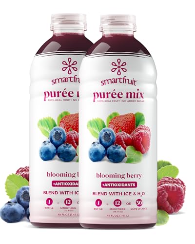 Image of Smartfruit Blooming Berry + Antioxidants - 100% Real Fruit Puree with Strawberries, Blueberries, Raspberries - Great for Smoothies, Juice, Yogurt, Cocktails, Teas - High in Vitamin A & C - 2-Pk, 48oz Each