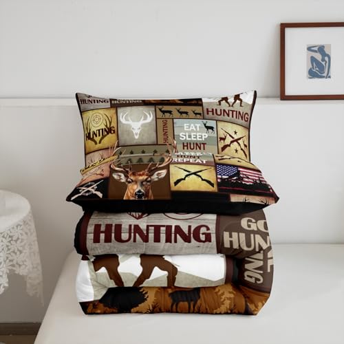 Image of Feelyou Kids Hunting Bedding Set Full Size, Deer Hunting Comforter Set Boys Girls Deer Antlers Comforter Hunting Gifts Duvet Insert Kids Room Decor with 2 Pillow Case