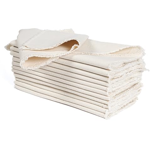 Ramanta Home Cloth Napkins Set of 12 - Soft & Durable Frayed Dinner Napkin for Easter Wedding Birthday Party | Heavy Weight Cream Fabric Table Linen for Everyday Use Dinners, 18x18 Inch - Light Flax