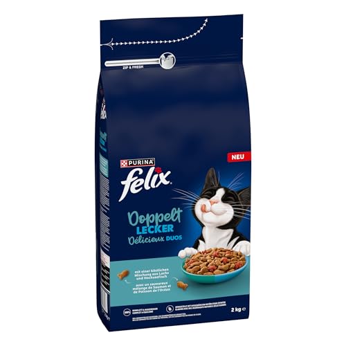 Felix Doppelt Lecker Katzenfutter trocken mit Lachs Hochseefisch und reich an Rote Bete 5er Pack (5 x 800g)