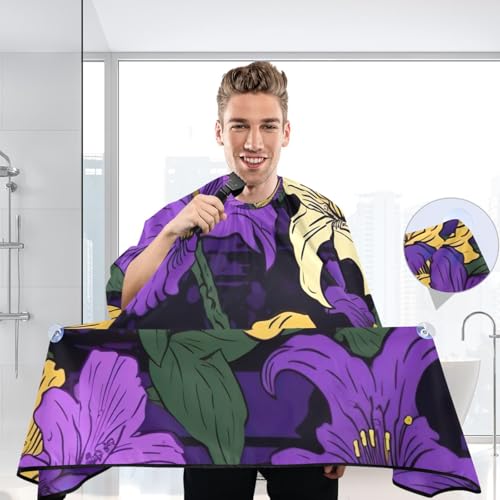 Capa para corte de cabello con fondo negro y flores, impermeable, profesional para barbería, con cierre ajustable de broche para estilismo y peluquería miniatura 6