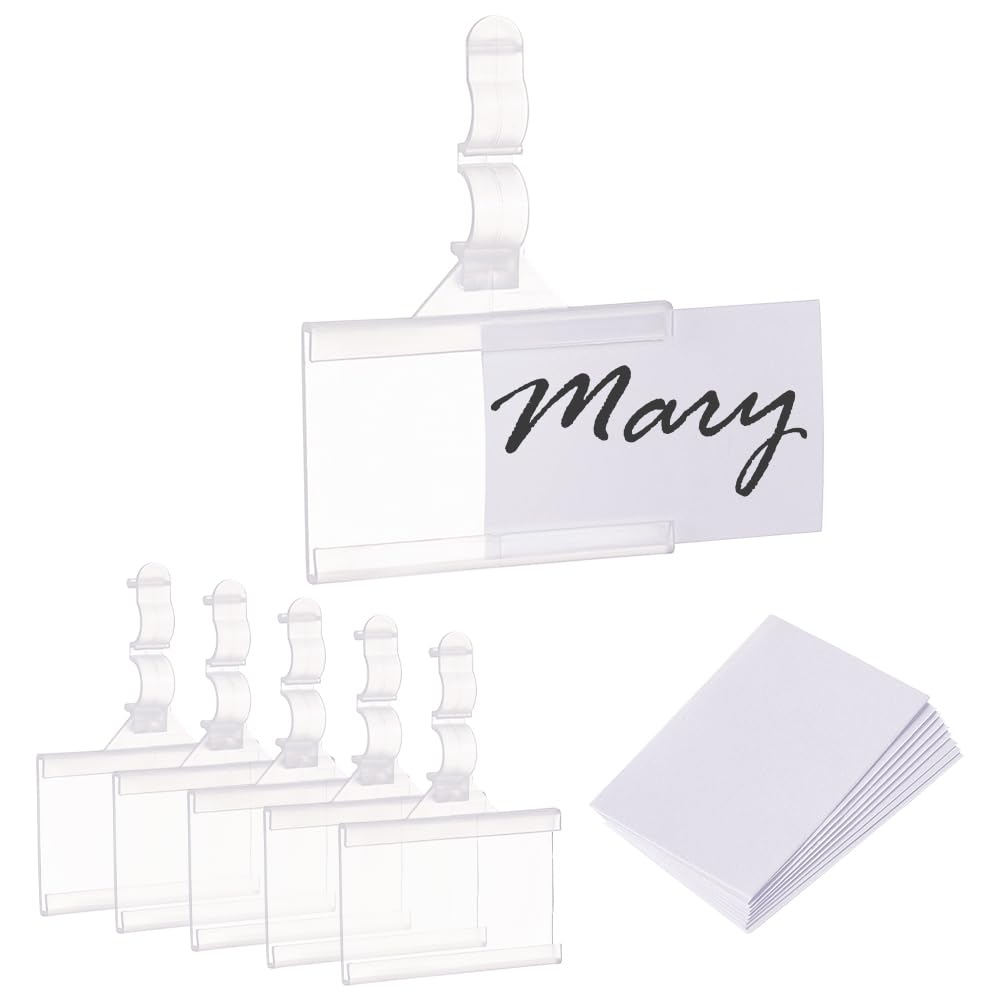 BENECREAT 64 Pack Plastic Wire Shelf Label Holder Reusable Sign Ticket Holder 1.2" X 2" Clip-On Sign Label Holder with Snap Lock Closure, 64 Label