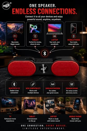 Image of Prime Beat 80W Bluetooth Speaker with Mobile Stand, TWS Pairing, Bluetooth 5.3, 1500mAh Battery, Loud Bass & Clear Sound, USB /TF /FM Support - Wireless Speaker for TV, Laptop, Tablet & Mobile (RED)